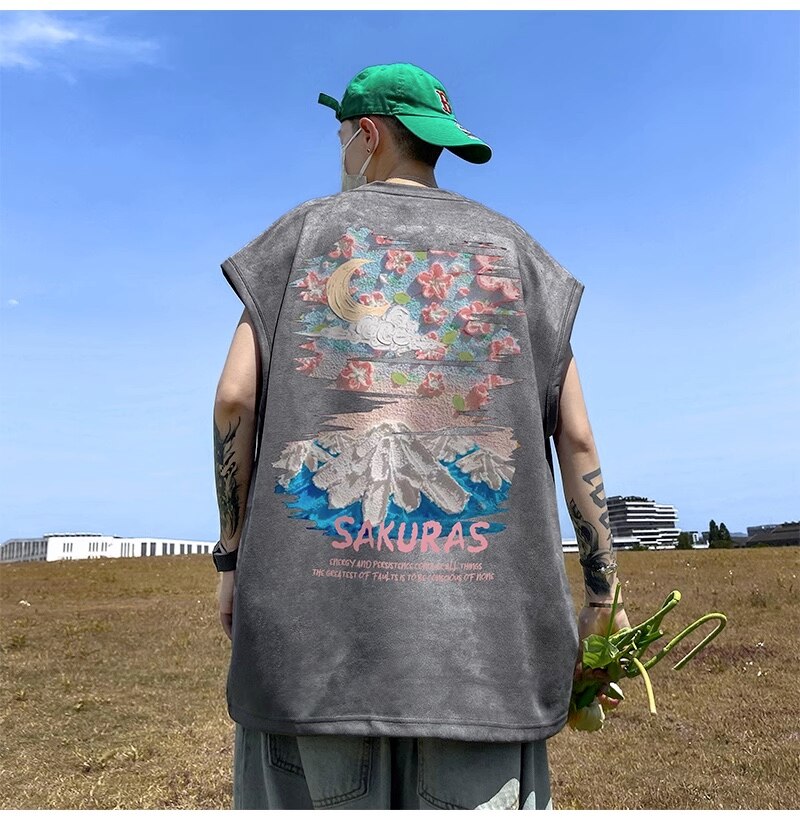 SAKURAS Colorful Scenery Painting T-Shirt , - Streetwear T-Shirts - Slick Street