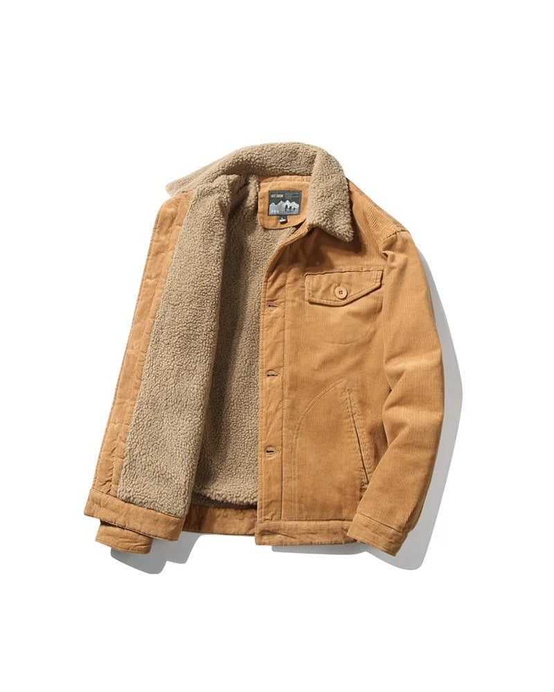 Corduroy Button Up Fleece Jacket khaki, XS - Streetwear Jacket - Slick Street