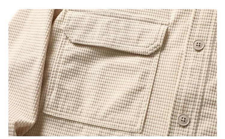 Corduroy Waffle Plaid Semi Collar Overshirt ,  - Streetwear Tops - Slick Street