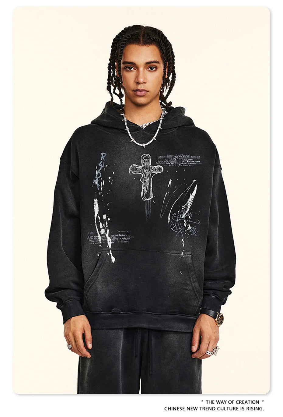 Crucifix Cross Graphic Pullover Hoodie , - Streetwear Hoodie - Slick Street