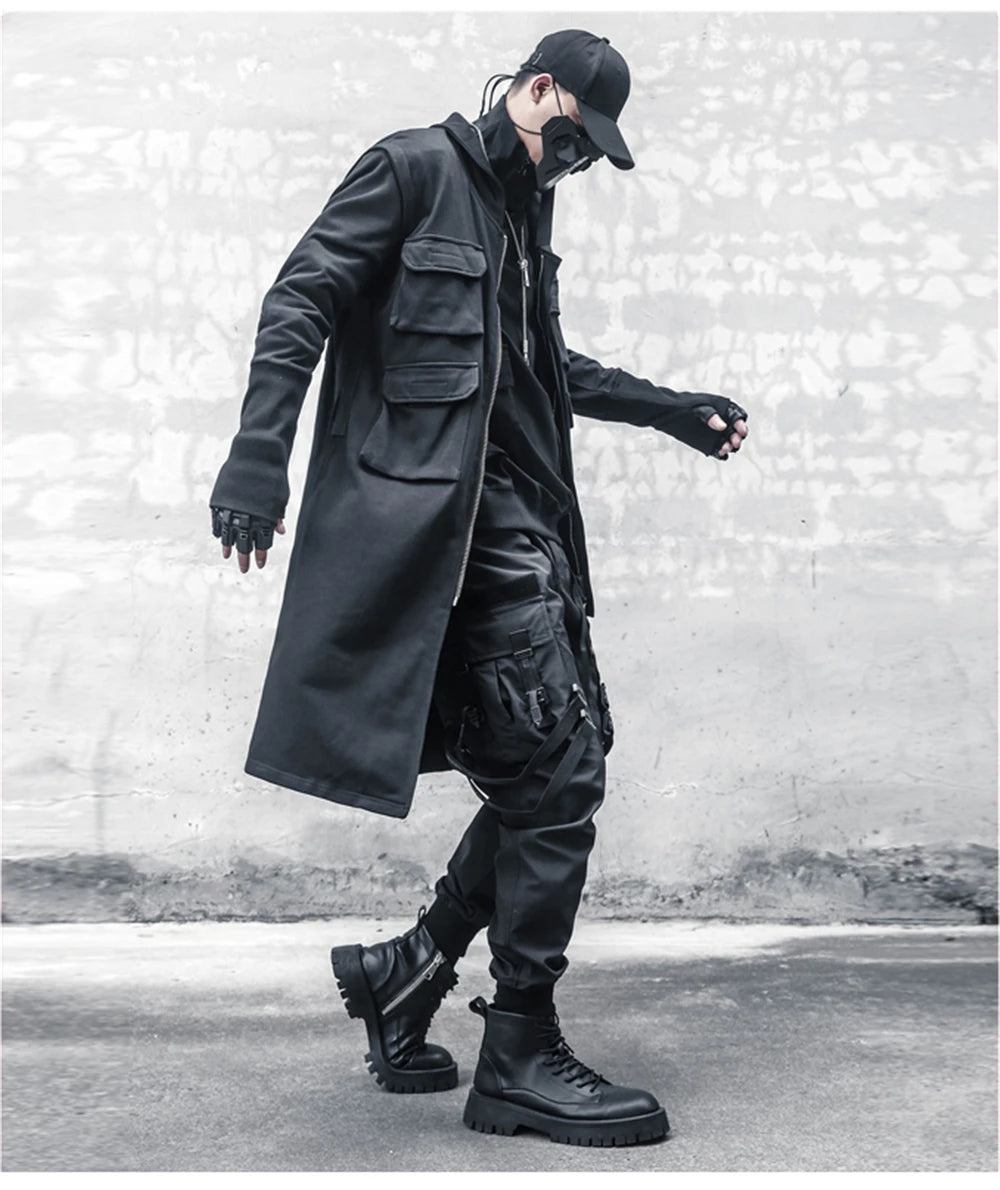 Blackish Gothic Long Trench Multi Pocket  Coat ,  - Streetwear Coat - Slick Street