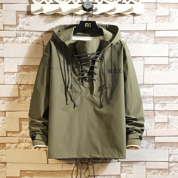 Cross Drawstring Pullover Hoodie Green, XS - Streetwear Hoodie - Slick Street