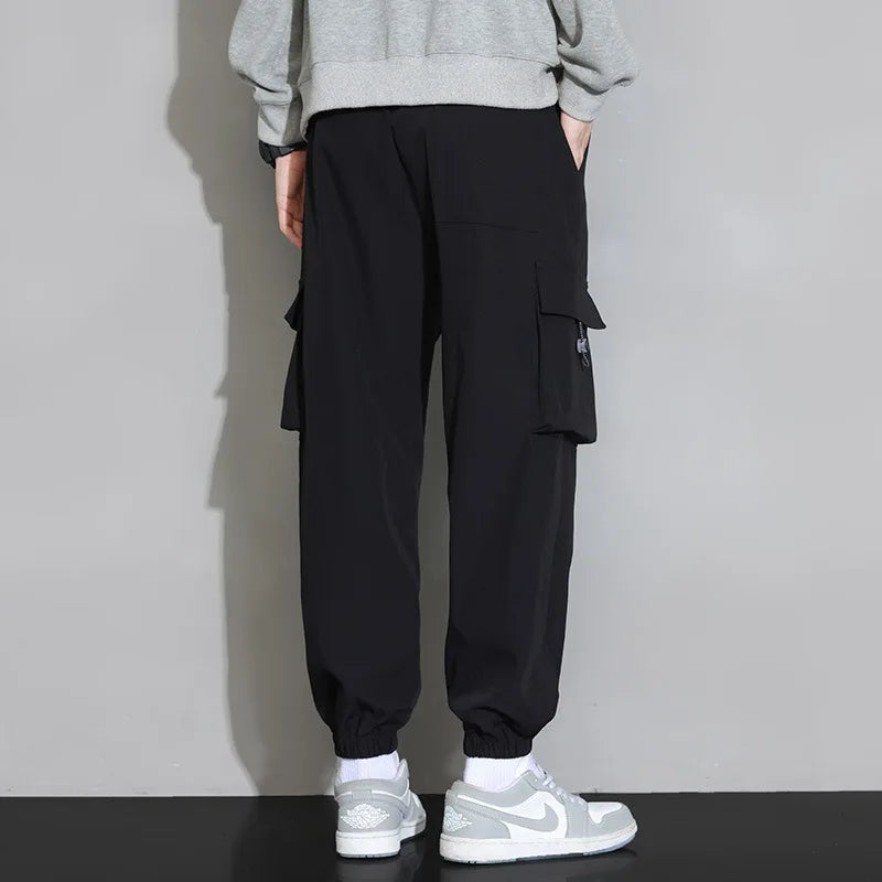 Plain Color Drawstring Knee Cargo Pocket Pants ,  - Streetwear Pants - Slick Street