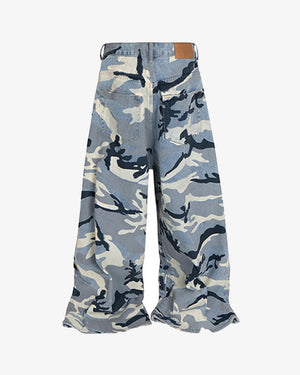 Blue Camo Wide Leg Pants , - Streetwear Pants - Slick Street