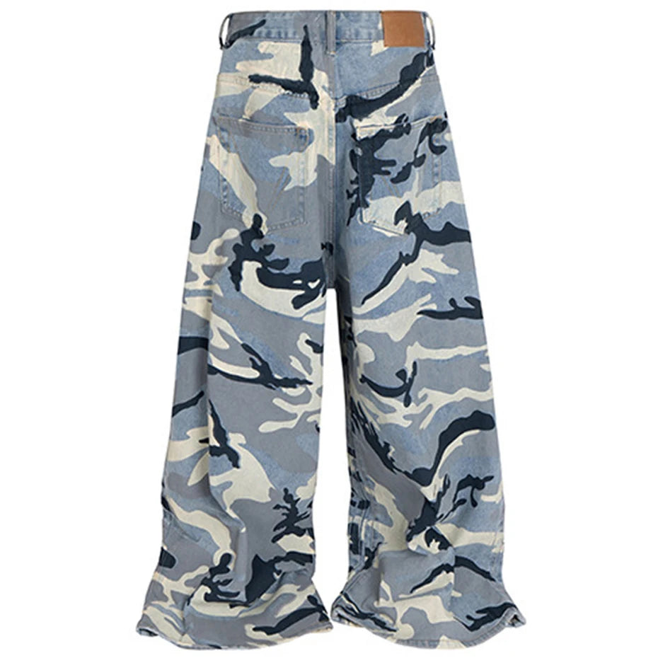 Blue Camo Wide Leg Pants , - Streetwear Pants - Slick Street