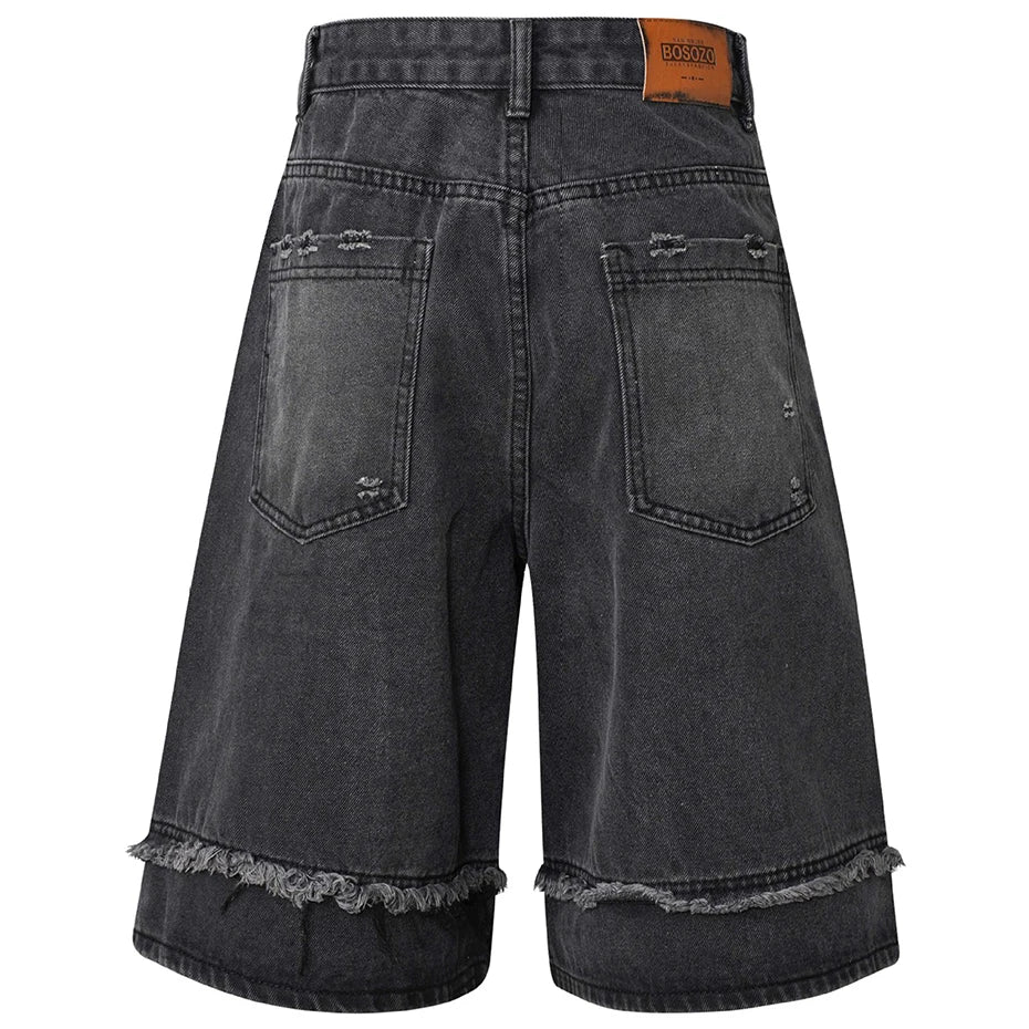 Vintage Loose Distressed Denim Shorts , - Streetwear Shorts - Slick Street