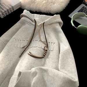 Drawstring Wednesday Embossed Letters Hoodie White, XS - Streetwear Hoodie - Slick Street