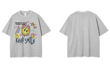Keep Smile Graffiti Emoji Design T-Shirt Light Gray, M - Streetwear T-Shirts - Slick Street