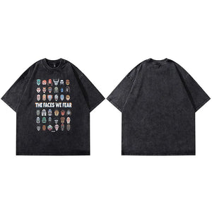 The Faces We Fear Dusty Color O-Neck T-Shirt Black, M - Streetwear T-Shirts - Slick Street
