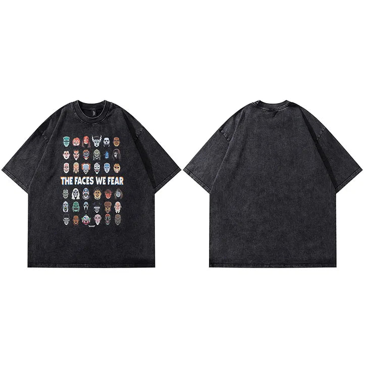 The Faces We Fear Dusty Color O-Neck T-Shirt Black, M - Streetwear T-Shirts - Slick Street
