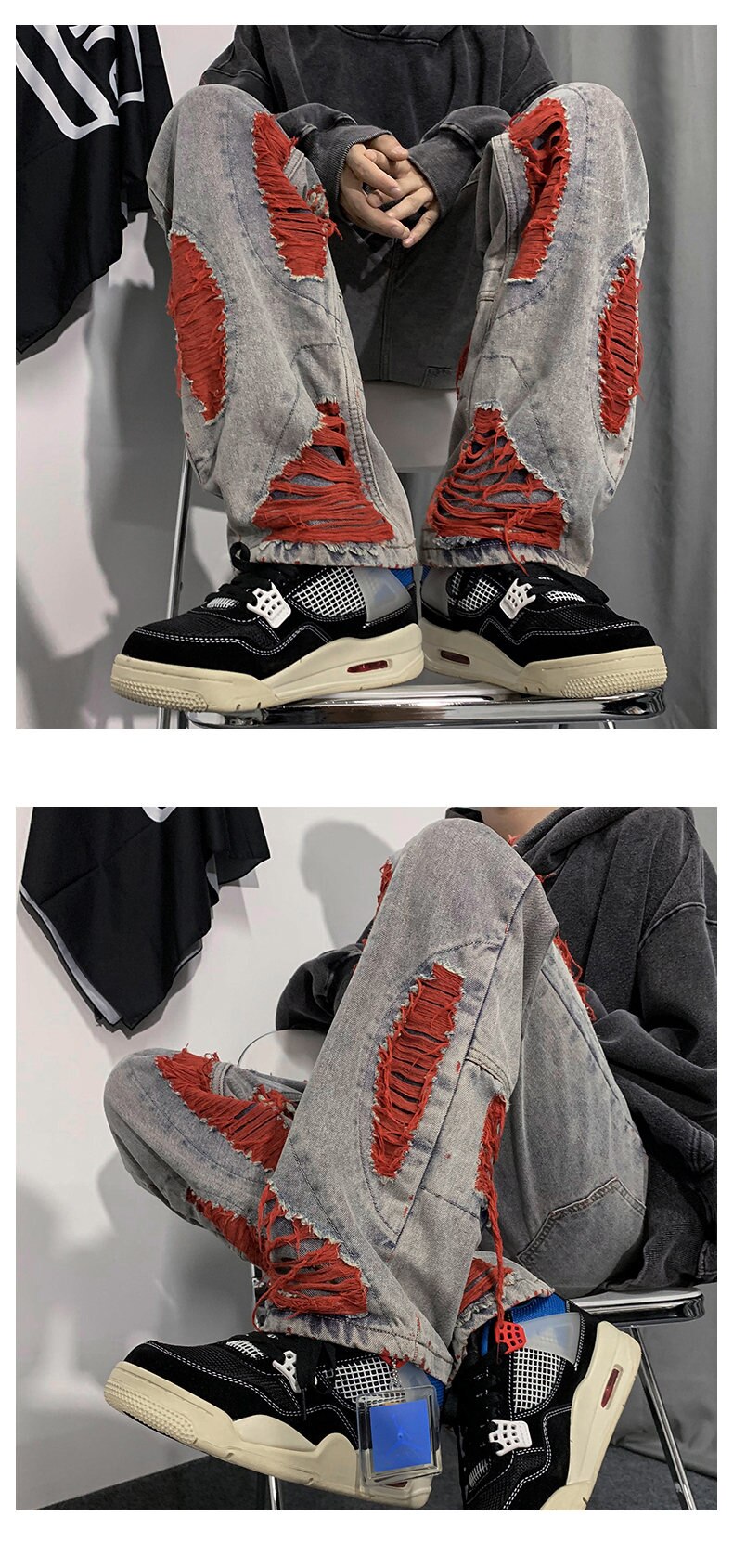 Denim Streetwear Ripped Patches Pants ,  - Streetwear Pants - Slick Street