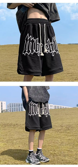 Drawstring Letter Printing Casual Loose Shorts ,  - Streetwear Shorts - Slick Street