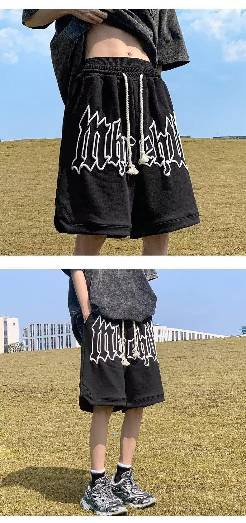 Drawstring Letter Printing Casual Loose Shorts ,  - Streetwear Shorts - Slick Street