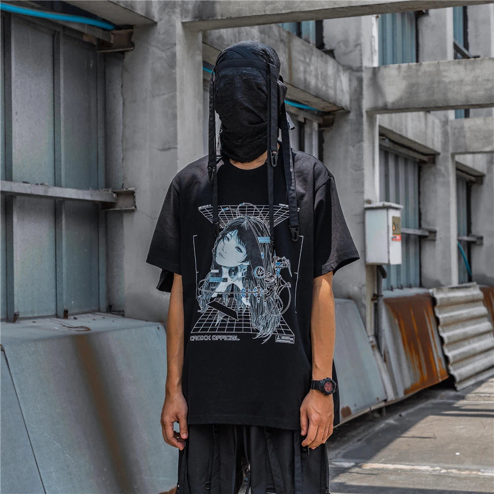Streetwear Robotic Anime Girl Loose T-Shirt ,  - Streetwear T-Shirt - Slick Street