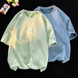 Letter R Foaming Embroidery Loose T-Shirt , - Streetwear T-Shirts - Slick Street