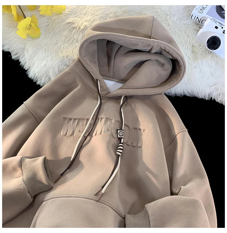 Drawstring Wednesday Embossed Letters Hoodie ,  - Streetwear Hoodie - Slick Street