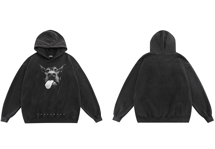 Ebony Black Doberman Dog Pullover Hoodie ,  - Streetwear Hoodie - Slick Street