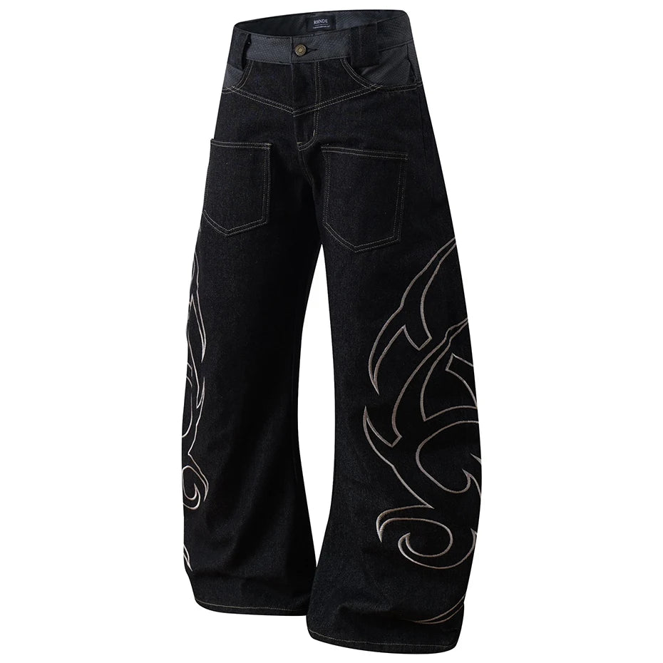 Embroidery 'Arch' Baggy Jeans , - Streetwear Jeans - Slick Street