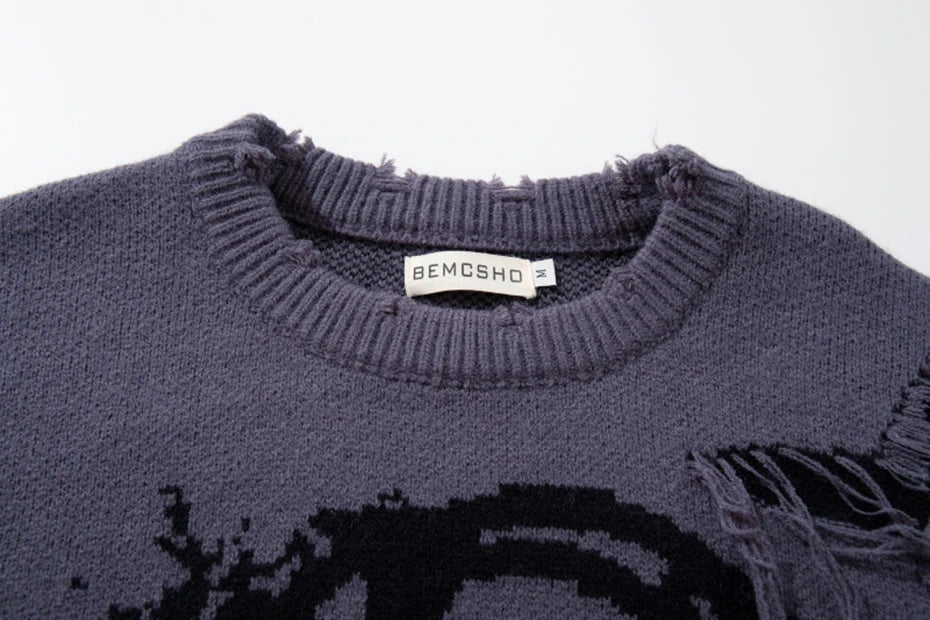 Skull Star Knitted Sweatshirt , - Streetwear Sweatshirts - Slick Street