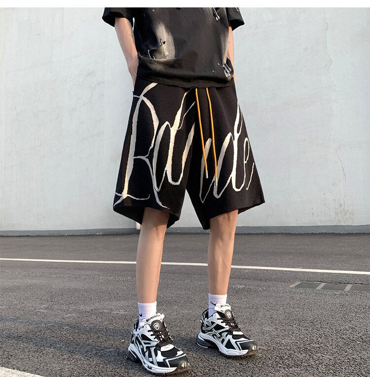 Letter Foam Y2K Knee Length Shorts ,  - Streetwear Shorts - Slick Street