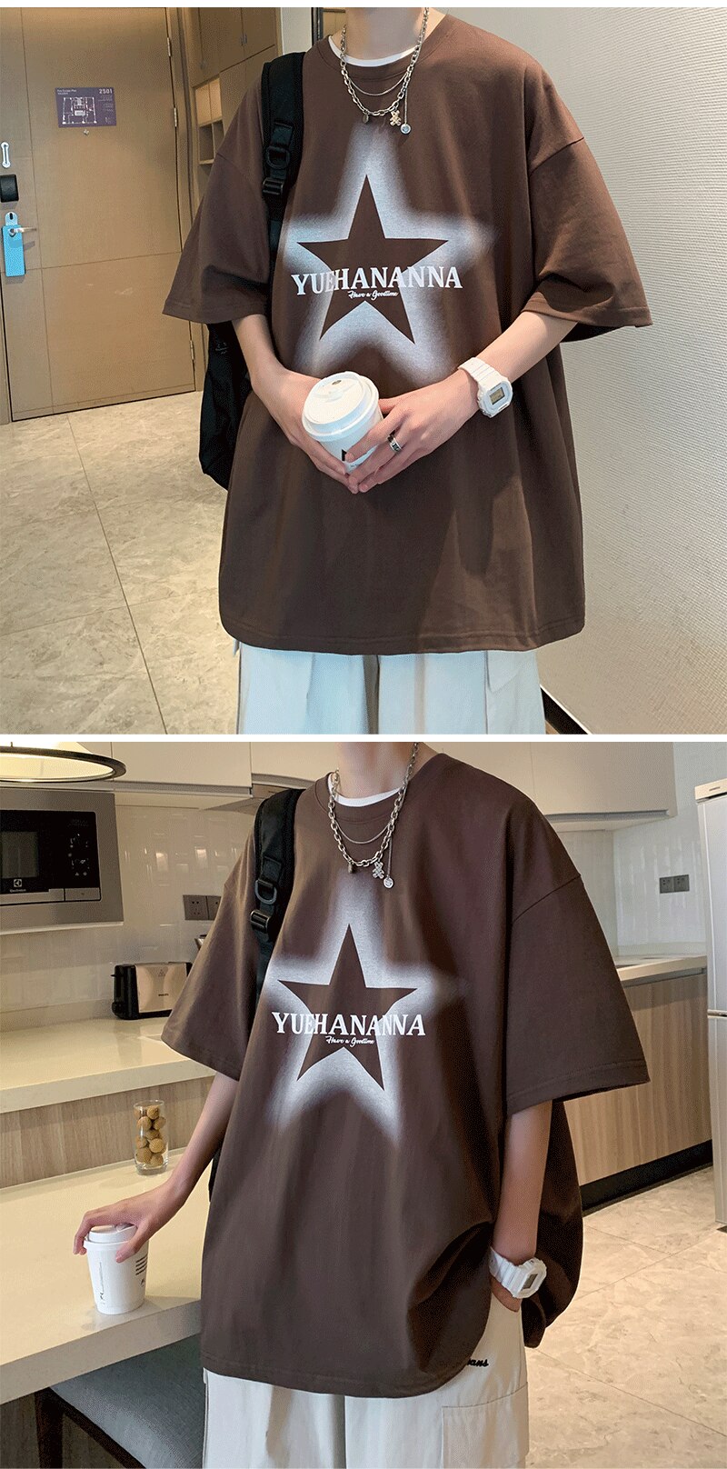 YUEHANANNA Double Shaded Star Graphic T-Shirt , - Streetwear T-Shirts - Slick Street