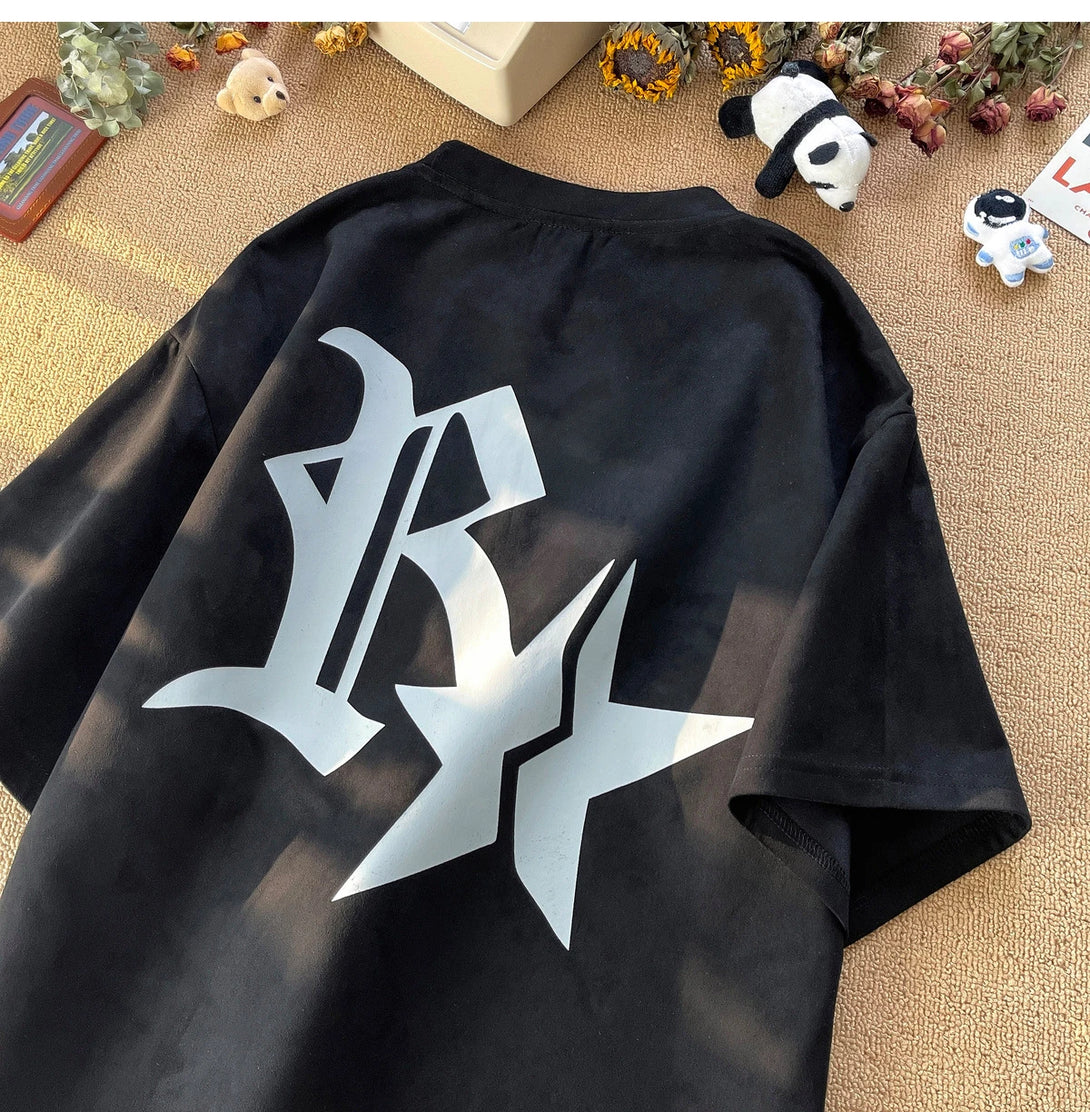 Elegant Capital R With Star Embossed T-Shirt ,  - Streetwear T-Shirt - Slick Street