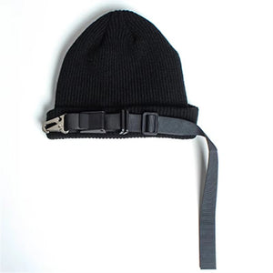 Nightshade Beanie Hat with Buckle Black, - Streetwear Hats - Slick Street