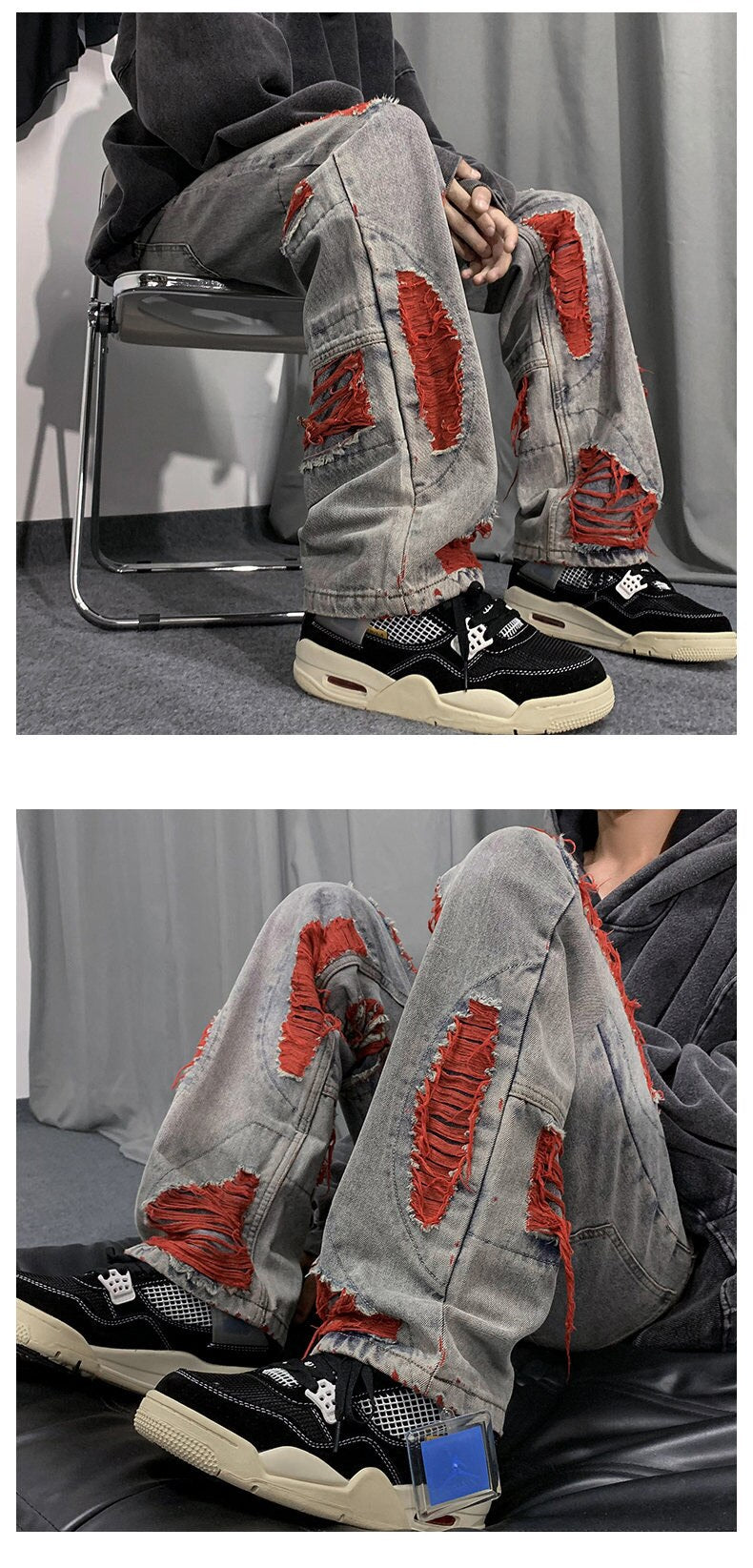 Denim Streetwear Ripped Patches Pants ,  - Streetwear Pants - Slick Street