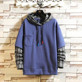 Fake Double Shirt Checkered Hoodie Blue, XXS - Streetwear Hoodie - Slick Street