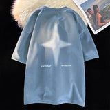 Letter R Foaming Embroidery Loose T-Shirt Sky Blue, XS - Streetwear T-Shirts - Slick Street