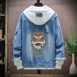 Devil Lion Cloud Denim Ripped Hooded Jacket Lion, XS - Streetwear Jacket - Slick Street
