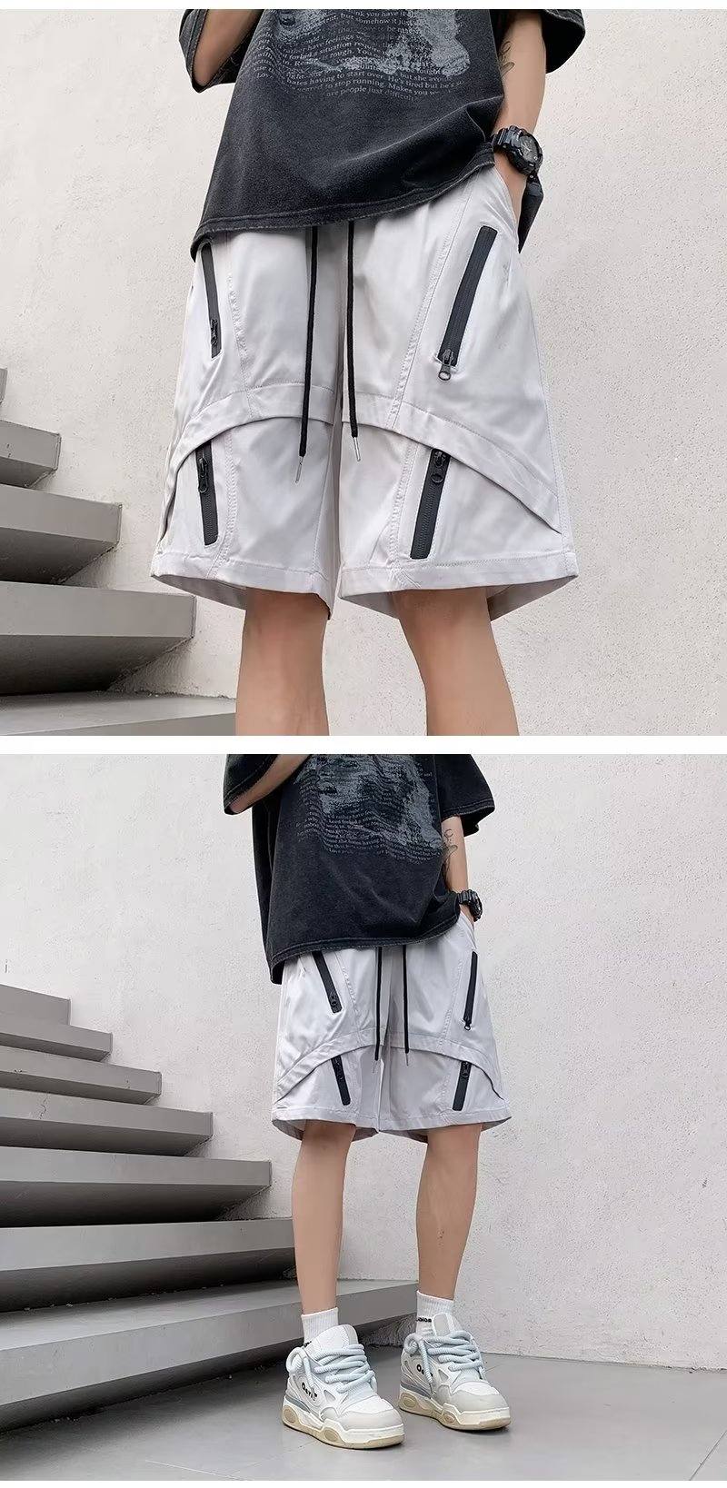 Multi Zipper Style Elastic Waist Shorts ,  - Streetwear Shorts - Slick Street