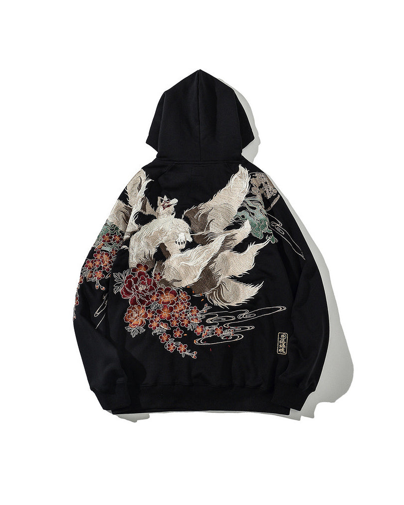 Fox Embroidered Hoodie Black, XS - Streetwear Hoodie - Slick Street