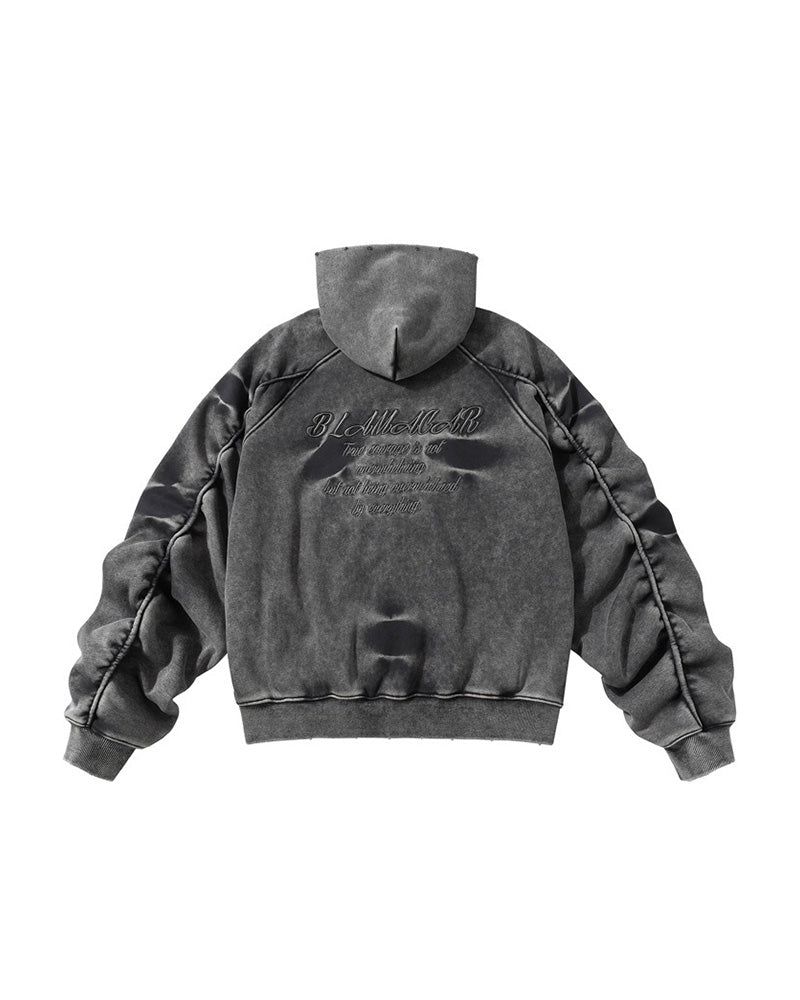 Distressed Washed Zip Hoodie , - Streetwear Hoodie - Slick Street