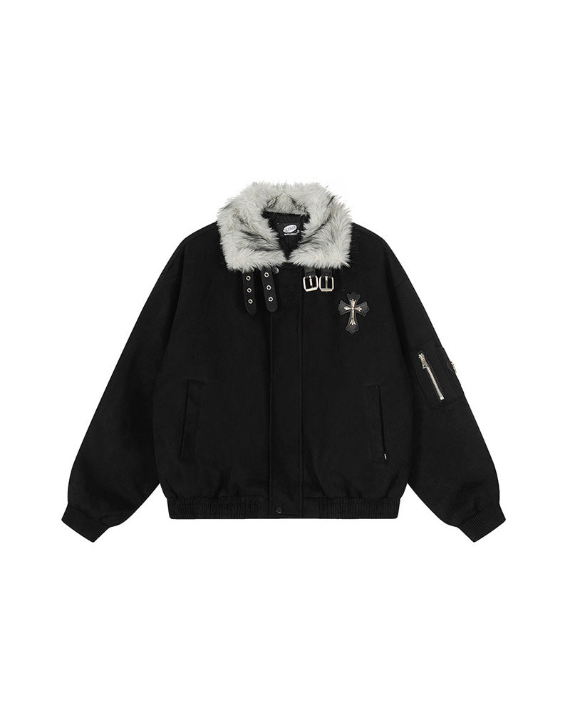 Faux Fur Shearling Cross Jacket , - Streetwear Jacket - Slick Street