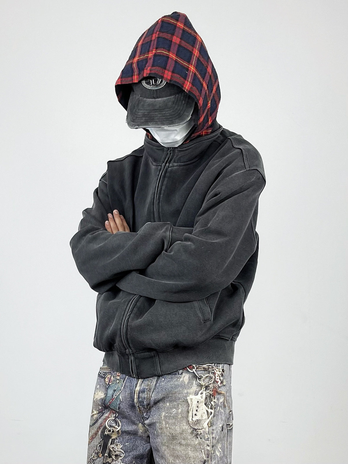 Plaid Hood Zip Hoodie , - Streetwear Hoodie - Slick Street