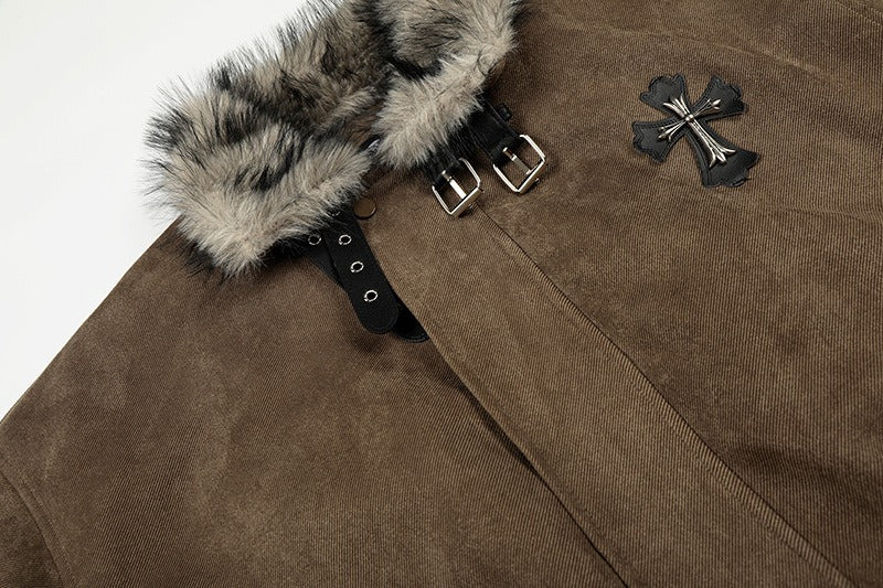 Faux Fur Shearling Cross Jacket , - Streetwear Jacket - Slick Street