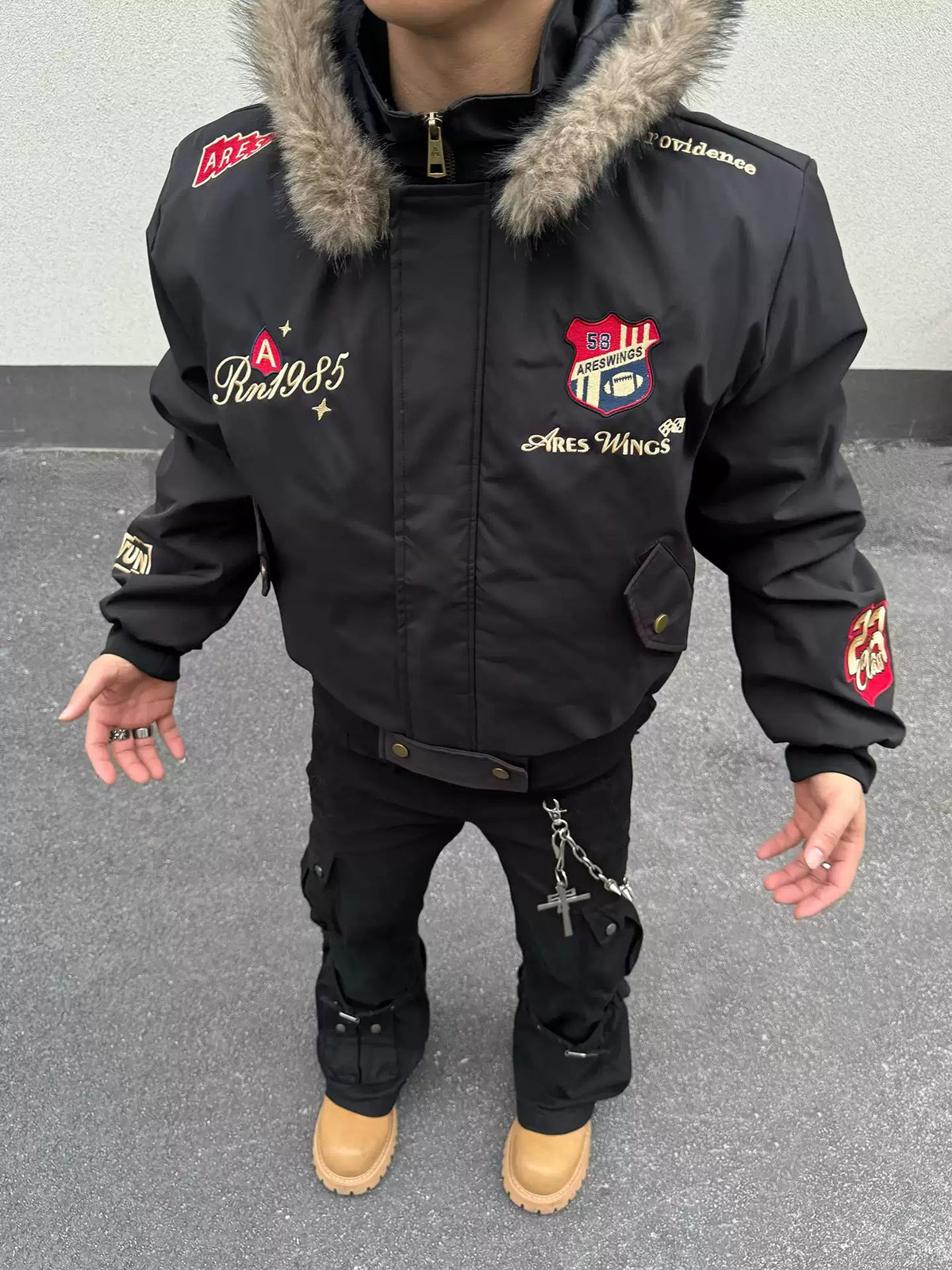Ares 1985 Fur Hood Bomber Jacket , - Streetwear Jacket - Slick Street
