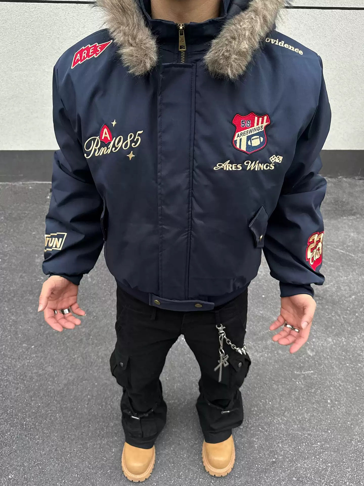Ares 1985 Fur Hood Bomber Jacket , - Streetwear Jacket - Slick Street