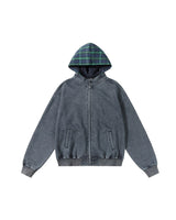 Plaid Hood Zip Hoodie Blue, S - Streetwear Hoodie - Slick Street