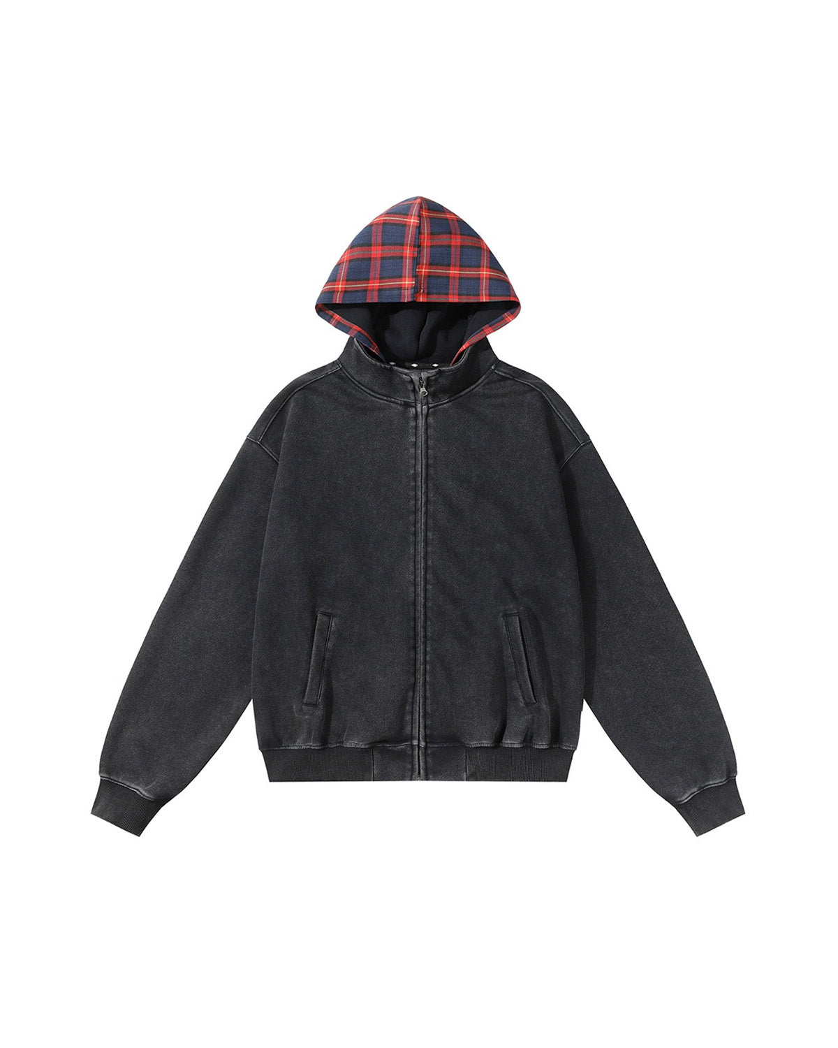 Plaid Hood Zip Hoodie , - Streetwear Hoodie - Slick Street