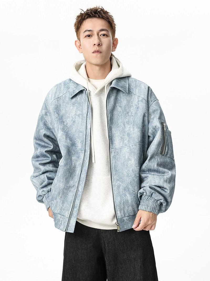 Jacquard Faux Denim Casual Jacket , - Streetwear Jacket - Slick Street