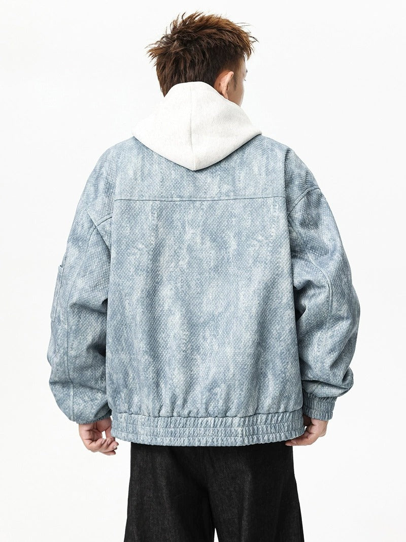 Jacquard Faux Denim Casual Jacket , - Streetwear Jacket - Slick Street