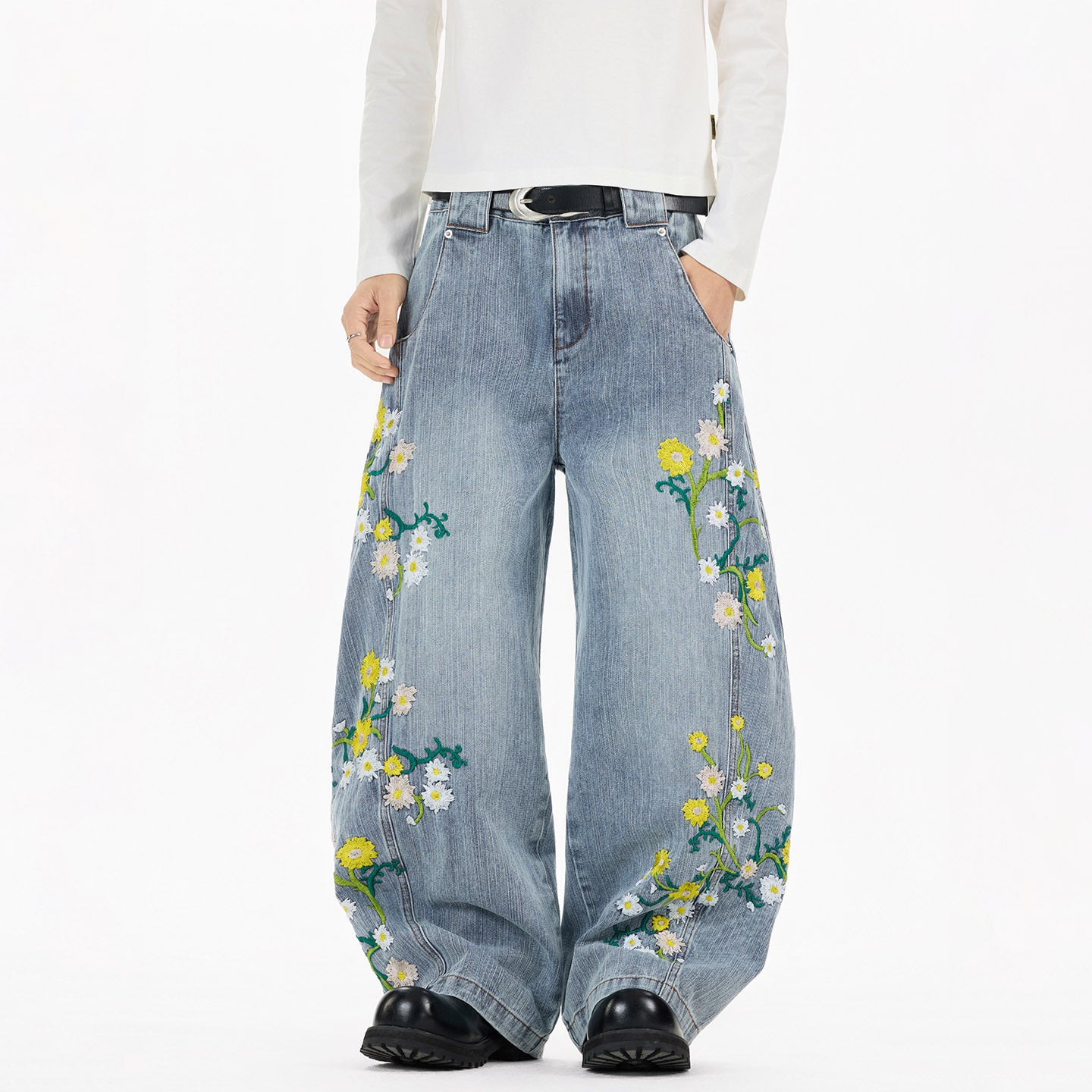 Loose Straight Leg Embroidered Jeans American Retro Casual Cool