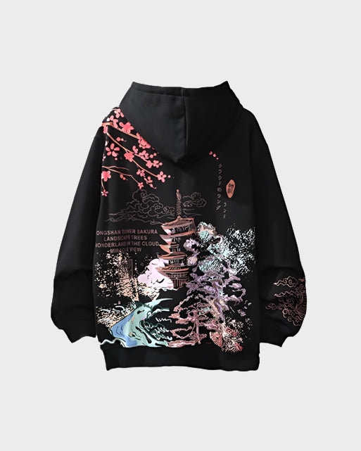 Sakura Temple Graphic Hoodie , - Streetwear Hoodie - Slick Street