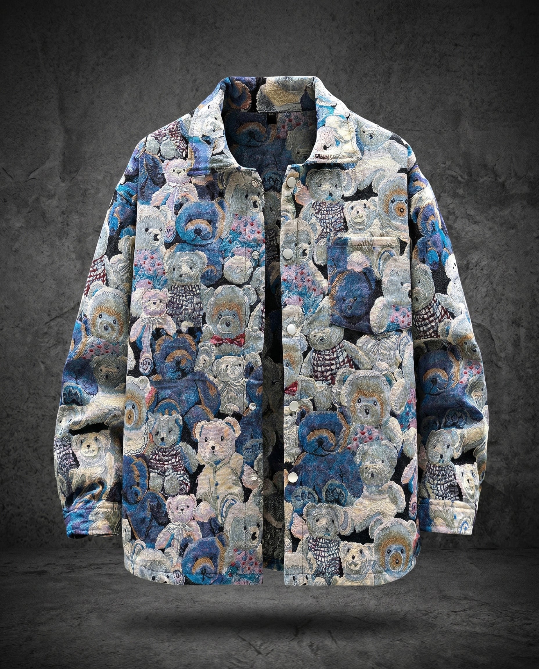 Teddy Bear Jacquard Jacket Blue, XS - Streetwear Jackets - Slick Street