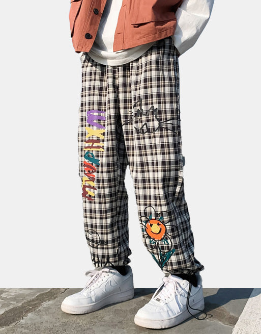 Cartoonist Plaid Design Pants ,  - Streetwear Pants - Slick Street