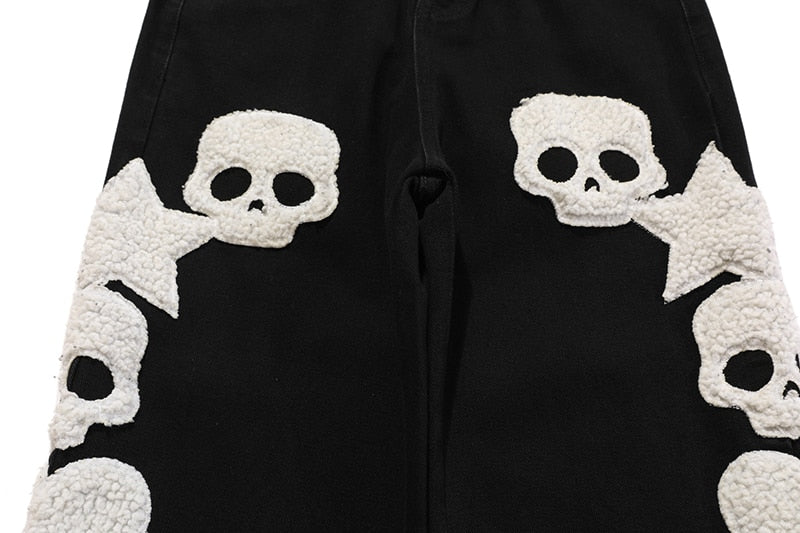 Star Skull Patchwork Straight Jeans ,  - Streetwear Jeans - Slick Street