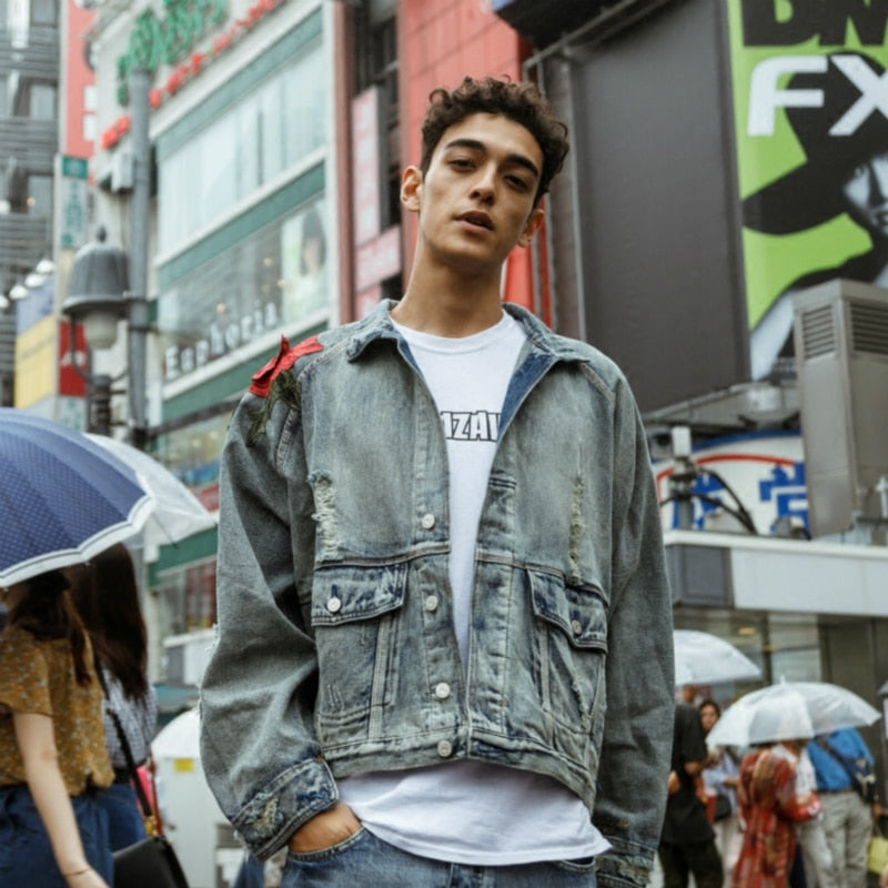Vest With Rose Collar Denim Jackets ,  - Streetwear Jacket - Slick Street