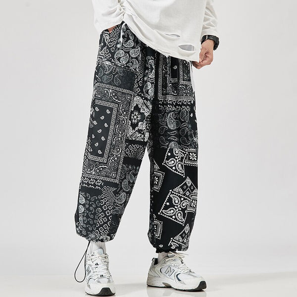 Paisley Bandana Pattern Pants XS, black - Streetwear Pants - Slick Street